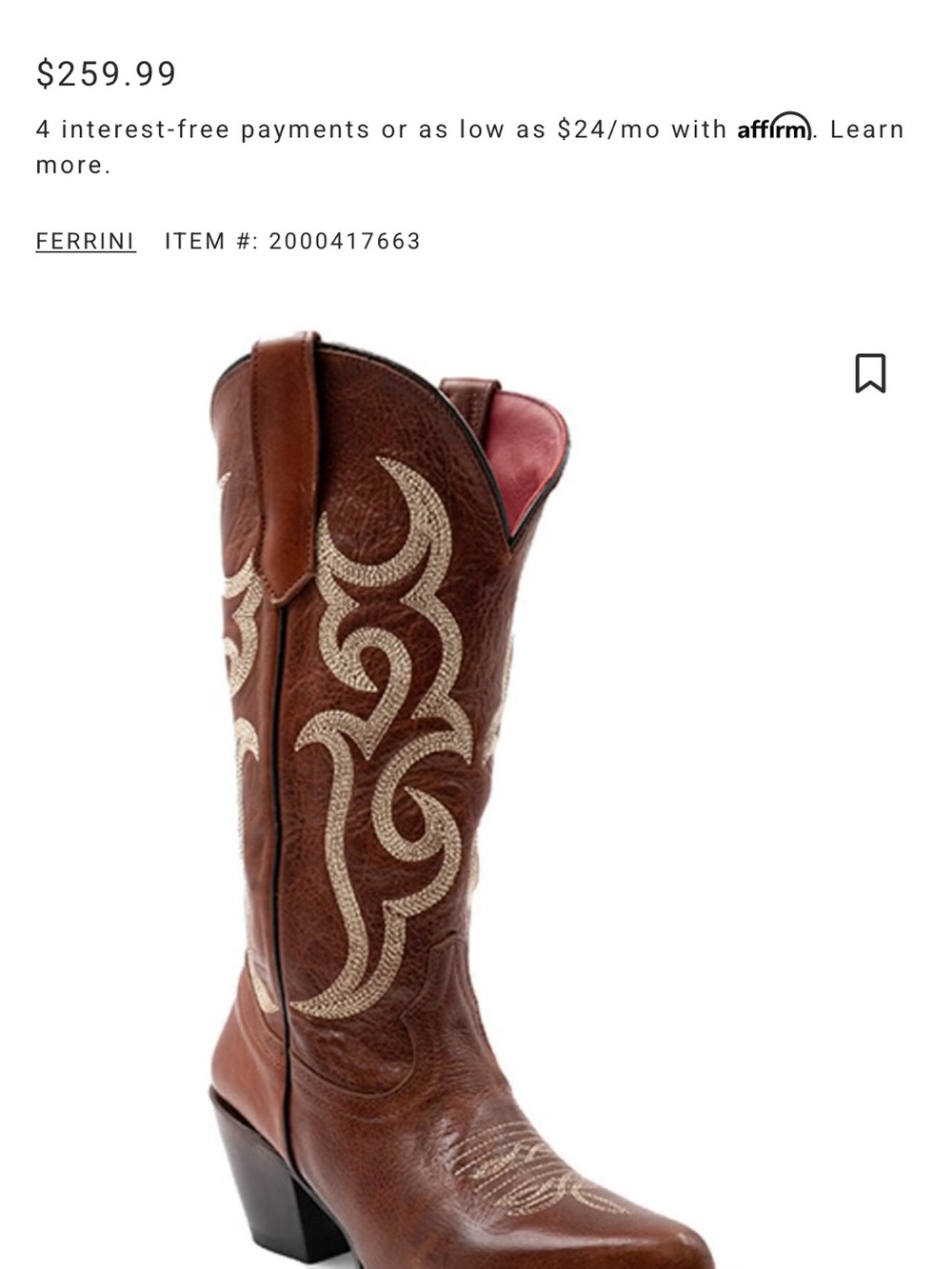 Ferrini Brown Leather Western Boots with Cream Stitching